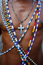 Man Wearing Necklaces At Salvador Carnival In Pelourinho