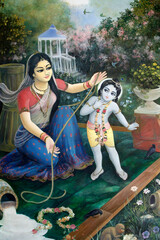 Wall Mural - Painting depicting Hindu god Krishna with his mother