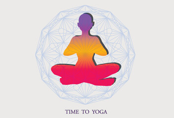 Wall Mural - Silhouette of a girl in Lotus position on the background of the  mandala. A state of trance and deep meditation. A spiritual journey in the universe. Yoga classes.