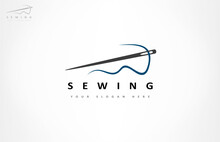 Sewing Needle And Thread Logo Vector Design.