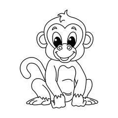 Wall Mural - Cute monkey cartoon coloring page illustration vector. For kids coloring book.