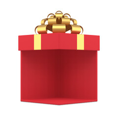 Wall Mural - Classic elegant wrapped red realistic gift box with metallic golden bow ribbon 3d isometric vector