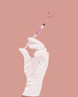 Nurse hand holding a syringe with little hearts inside. Beauty anti-age  injection concept illustration