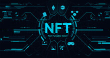 Banner NET Logos And Icon Of Unique Digital Goods, For Business Technologies, Cryptocurrencies, Crypto Art, Digital Assets. Infographics Of NFT Collectibles Market. Mining, Technology Of Unique Token.