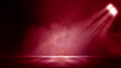 © chiew - The dark stage shows, dark red background, an empty dark scene, neon light, and spotlights The concrete floor and studio room with smoke float up the interior texture for display products