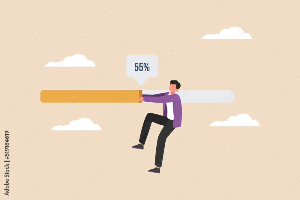 Businessman pulling progress bar up to maximum position. Measurement ...