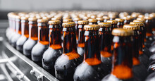 Brown Glass Beer Drink Alcohol Bottles, Brewery Conveyor, Modern Production Line