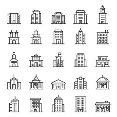 Town buildinds line icons vector set isolated