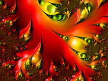 Abstract Fractal Flower Pattern Texture In Red Color. Digitally Generated Background, 3D Rendering
