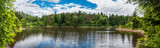 Fototapeta Konie - panoramic view of a beautiful reservoir on the river. Górecko Kościelne, Poland