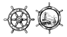 Ship Steering Wheel Sketch Engraving