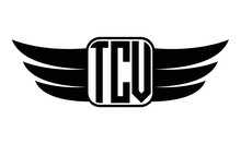 TCV Three Letter Wing Minimalist Creative Concept Icon Eagle Symbol Professional Black And White Logo Design, Vector Template