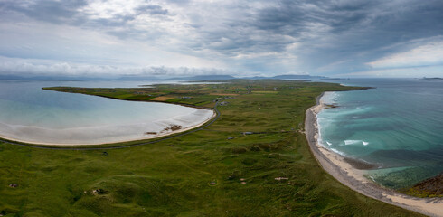 Sticker - panorama view of the southern Mullet Peninsula in County Mayo in western Ireland with Elly Bay Beach