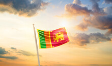 Sri Lanka National Flag Cloth Fabric Waving On The Sky - Image