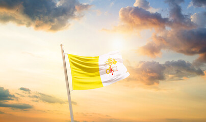 Wall Mural - Vatican City national flag cloth fabric waving on the sky - Image