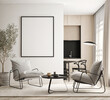 canvas print picture mock up poster frame in modern interior background, living room, Scandinavian style, 3D render, 3D illustration