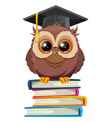 Wall Mural - Wise owl in graduation cap. Cute cartoon owl