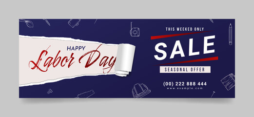 Wall Mural - labor day sale facebook cover page timeline web ad banner template | modern layout concept and blue 