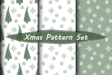 Wall Mural - Fir tree and snowflakes seamless vector pattern set