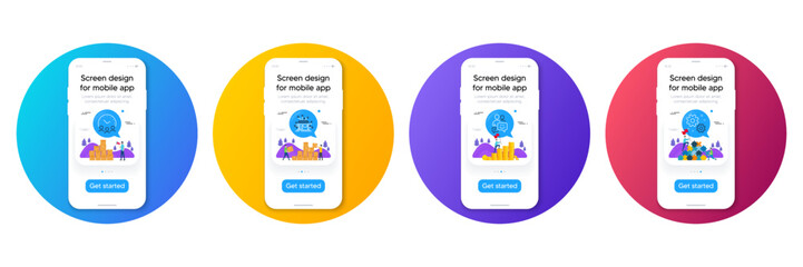 Minimal set of Distribution, Meeting time and Communication line icons. Phone, cellphone ui interface mockup. Work icons. For web development. Vector