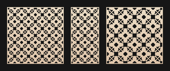 Aufkleber - Laser cut patterns set. Elegant vector template with geometric ornament in Oriental style, abstract floral grid. Design for cnc cutting, decorative panels of wood, metal, paper. Aspect ratio 1:1, 1:2