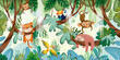 funny cute animals having fun on the branches
in the tropics art drawing children's animals photo obi