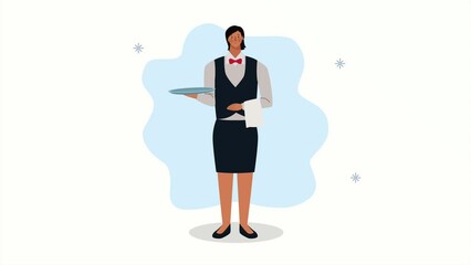 Poster - female waiter service worker animation