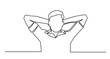 Man stands with his hands on the back of his head one line drawing vector. Concept stretching from cervical detaining a criminal, dreaming