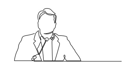 Wall Mural - Continuous line drawing, a man give a speech. One continuous single line drawn character politics of business coach speaking. A politician giving a speech conveys his vision and mission.