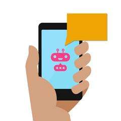 Wall Mural - Chat bot concept modern style with mobile for support, communication, web concept, chatting technology, connection. Vector Illustration 10 eps