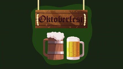 Sticker - oktoberfest lettering in wooden label animation