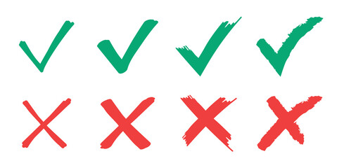 Aufkleber - Green check mark and  red cross mark hand drawing isolated on white background.