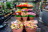 Fototapeta  - raditional flower market in Amsterdam downtown, Netherlands