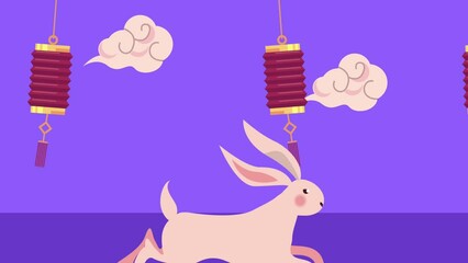 Sticker - happy moon festival animation with rabbit running