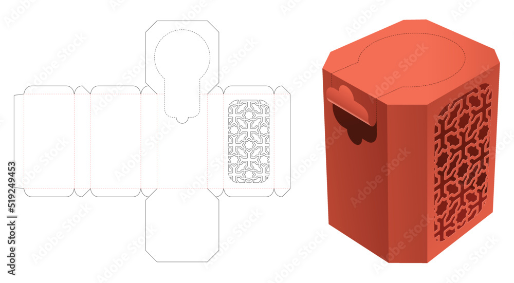 stenciled box die cut template and 3D mockup Stock Vector | Adobe Stock