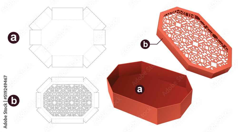 stenciled box die cut template and 3D mockup Stock Vector | Adobe Stock