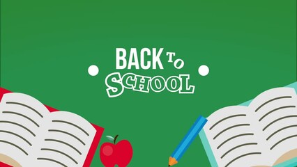 Poster - back to school lettering with books animation