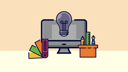 Poster - graphic design studio desktop with bulb