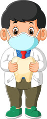 Poster - The dentist is wearing masker and holding a big tooth of illustration