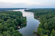 Aerial view of a cove on Kerr Lake in North Carolina at dusk