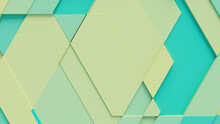 Turquoise And Yellow Tech Background With A Geometric 3D Structure. Clean, Minimal Design With Simple Futuristic Forms. 3D Render.