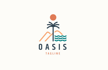 Oasis desert logo icon  design template flat vector illustration