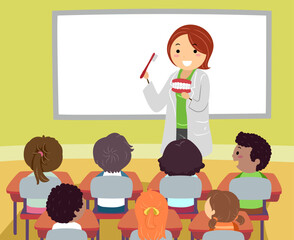 Poster - Stickman Kids Dentist Girl Classroom Illustration