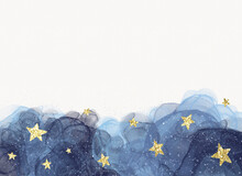 Dreamy Blue Borders. Smoothy Paint. Precious Glittery Background. Starry Dust Decoration. 