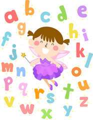 Sticker - Kid Girl Fairy Magical Letters Wand Illustration