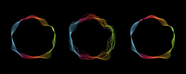 Canvas Print - Set of colorful abstract line circle in black background. dynamic style design in modern and luxurious style