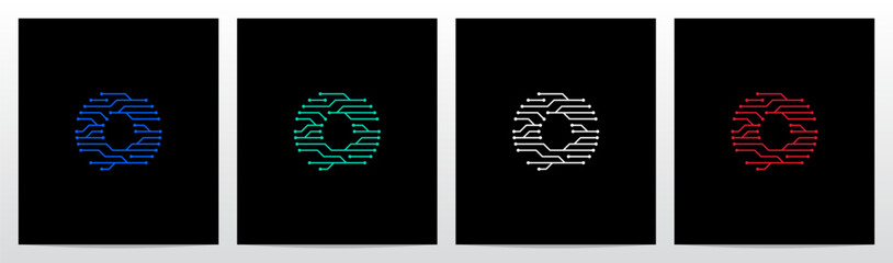 Circuit Lines Nodes Forming Letter Logo Design O