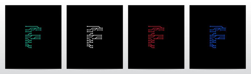 Circuit Lines Nodes Forming Letter Logo Design F