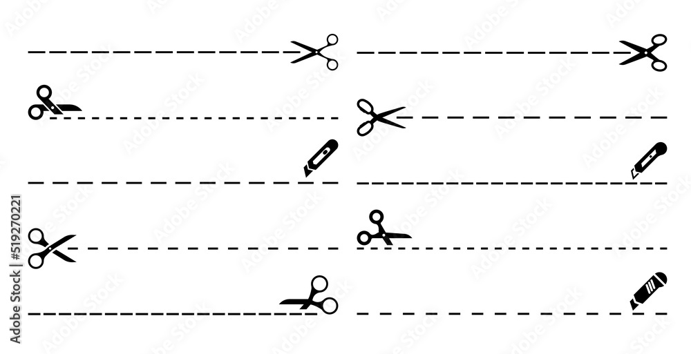 Cut lines with vector scissors and utility knives. Dotted and dashed ...