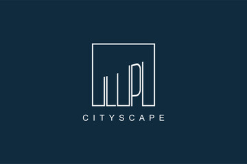 Initials LP logo with modern minimal elegant square line and abstract building